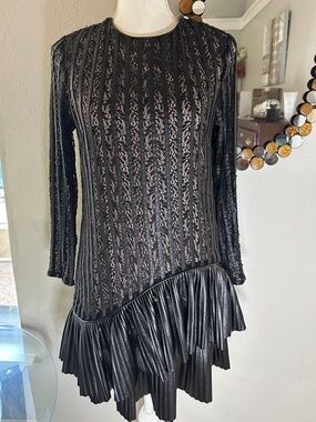 Nha Khanh Ludmila Black Faux Leather Lace Mini Dress Size 6